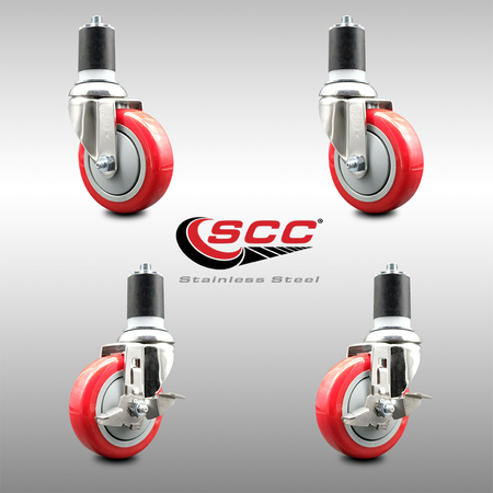 Service Caster 4 Inch 316SS Red Poly Swivel 1-3/4 Inch Expanding Stem Caster Brake SCC, 2PK SS316EX20S414-PPUB-RED-2-TLB-2-134